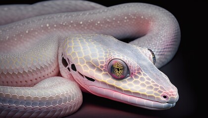 Fototapeta premium Peaceful White Snake Slithering Across a Dewy Meadow Generated by AI
