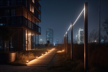 light poles lit at night Generative AI