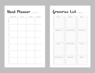 Meal Planner and groceries list planner. Plan you food day easily. Vector illustration.
