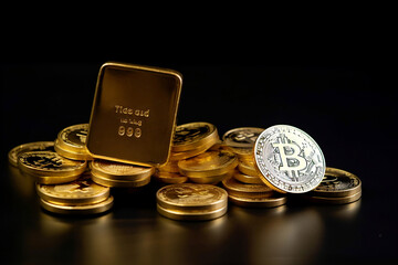 Bitcoin and Golden Bar