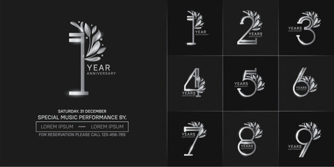 set of anniversary logotype silver color with ornament for special celebration event