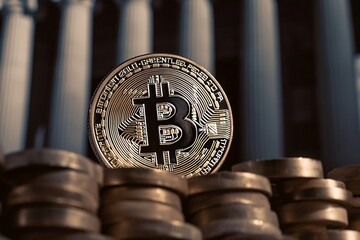 Golden Bitcoins Infront of US Bank