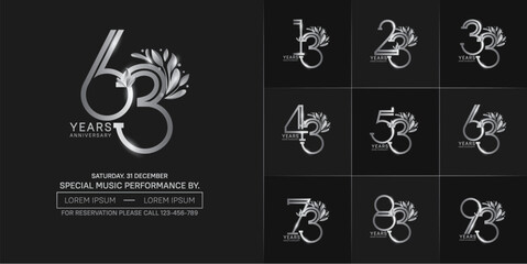 set of anniversary logotype silver color with ornament for special celebration event