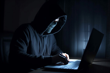 A Hacker on a Computer With His Hoodie Up