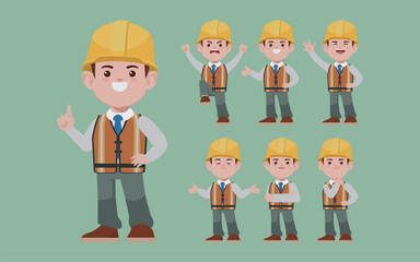 Set of engineer with different poses