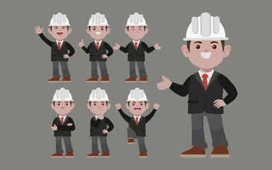 Set of engineer with different poses