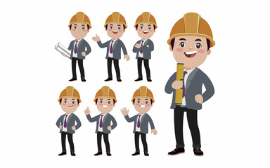 Set of engineer with different poses