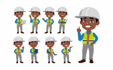Fototapeta premium Set of engineer with different poses