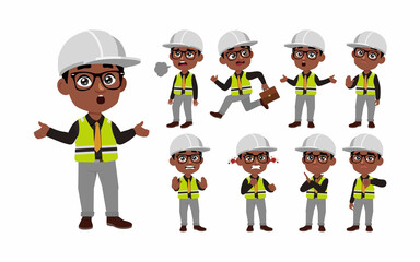 Set of engineer with different poses