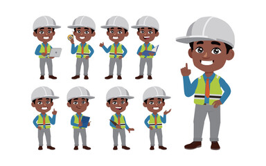Set of engineer with different poses