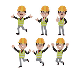 Set of engineer with different poses