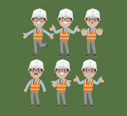 Set of engineer with different poses