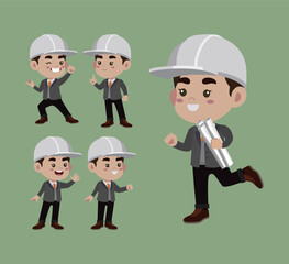 Set of engineer with different poses