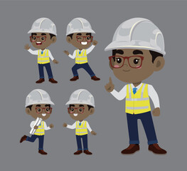 Set of engineer with different poses