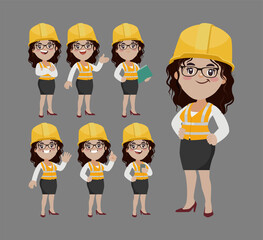 Set of engineer with different poses