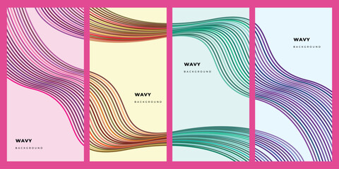 Colorful wavy poster design template copy space set