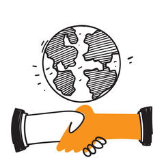 hand drawn doodle handshake of different nationalities illustration