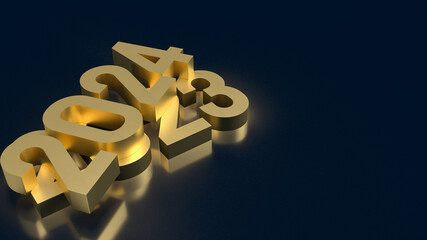 Gold number 2023 and 2024 for Business concept 3d rendering