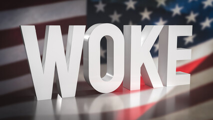 The woke text on America flag background  3d rendering - obrazy, fototapety, plakaty