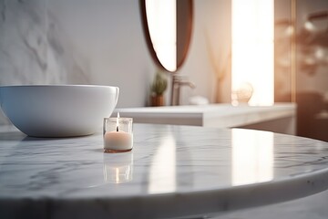 Fototapeta na wymiar lit candle on a sleek marble countertop. Generative AI