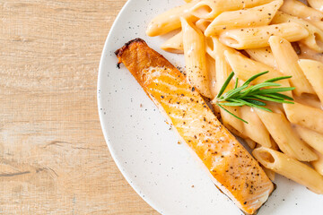 salmon with penne pasta cream sauce
