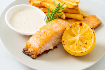 fried salmon fish and chips