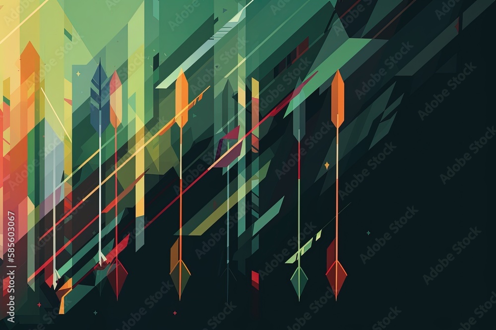 Poster vibrant abstract pattern with arrows pointing in different directions. generative ai