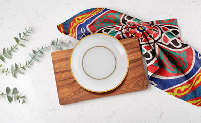 table top view ramadan towel islamic pattern