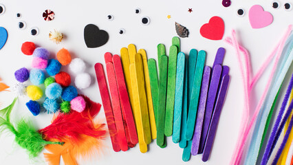 A set of various and colorful materials for children's crafts. Children's craft, artistic...