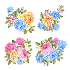 Rose elegant watercolor flower. Pink bouquet illustration