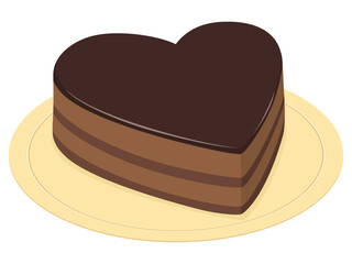 金のお皿に乗せたハート型チョコレートケーキ