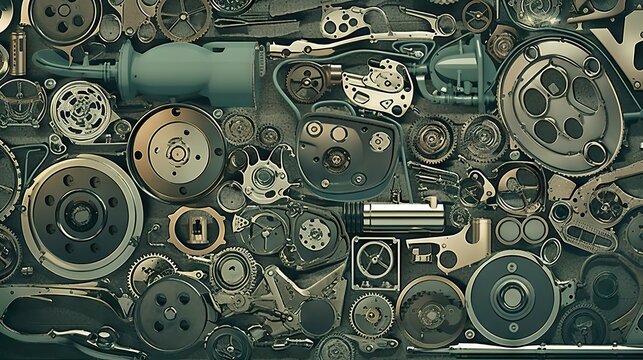 A visually captivating wallpaper featuring a collage of car parts, designed to add a dynamic and edgy feel to any device or room, generative ai