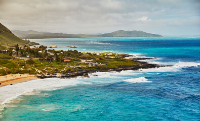 View looking at Makapu'u coastline on  the Windward side of Oahu, Hawaii