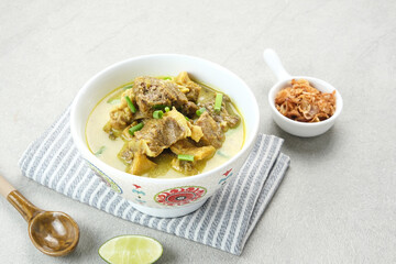 Empal Gentong Cirebon, traditional beef soup with coconut milk. Indonesian food
