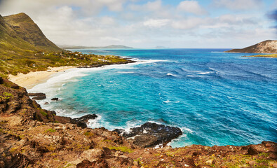 View looking at Makapu'u coastline on  the Windward side of Oahu, Hawaii