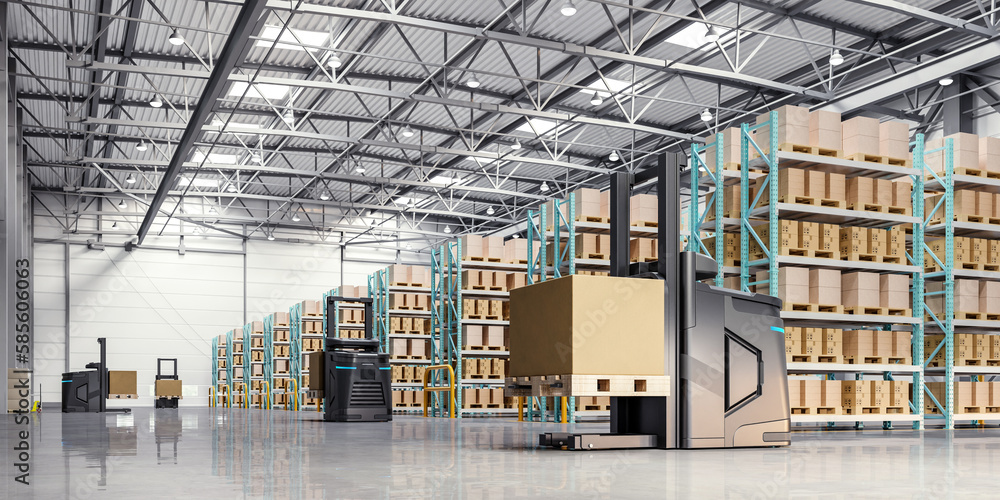 Aufkleber robot forklift efficiently sorting hundreds of parcels per hour(agv).3d rendering