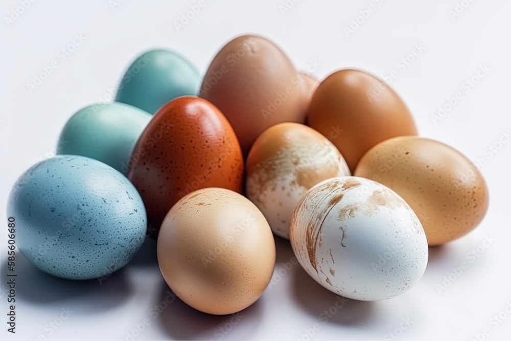 Poster stack of eggs with a cracked one on top. generative ai