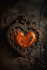 Vintage rusted heart pendant on a dark background
