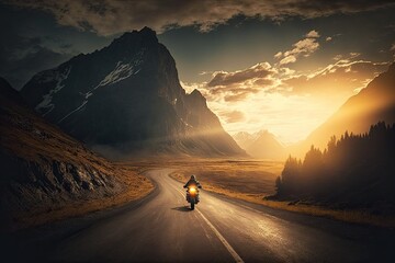 Motorcycle on a desert road. Generative Ai