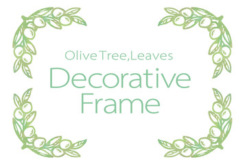 オリーブの実と葉を使ったデザインフレーム。水彩風、ベクター素材。