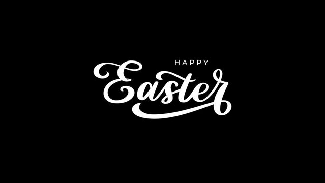 Happy Easter Day Greeting Animation Lettering, White Text with Black Background
