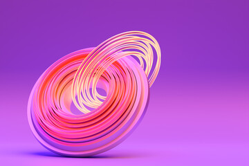 Yellow  and pink futuristic neon torus donut on white  isolated background. 3D rendering