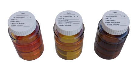 Used oil in clear containers for oil analysis 
