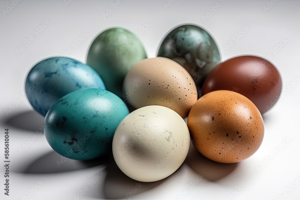 Poster stack of colorful eggs on top of each other. generative ai