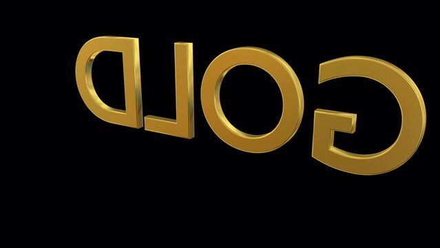 Animated rotating around three dimensional golden text or word Gold. Transparent background, loop able and isolated.