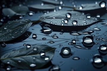 water drops on a green leaf