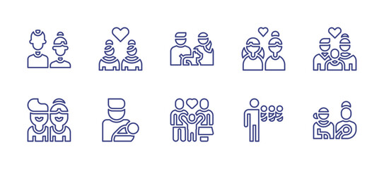 Family line icon set. Editable stroke. Vector illustration. Containing couple, girlfriend, family, father, fertility rate.