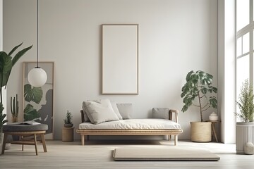 cozy living room with furniture and greenery. Generative AI