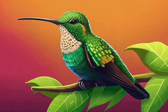 Image of a seated colibr isolated on a green backdrop (close-up). Generative AI