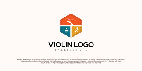 Violin Viola Fiddle Cello Piano Double Bass Music Instrument logo design